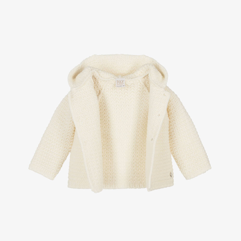 PAZ Rodríguez-Ivory Knitted Wool Mix Jacket with Faux Fur Trim | Childrensalon