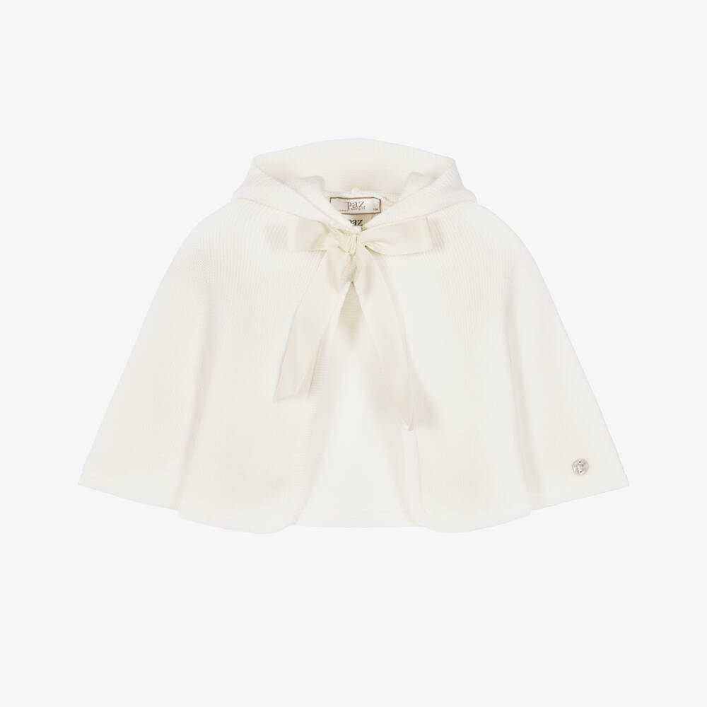 PAZ Rodríguez-Ivory Merino Wool Knit Baby Cape with Hood | Childrensalon