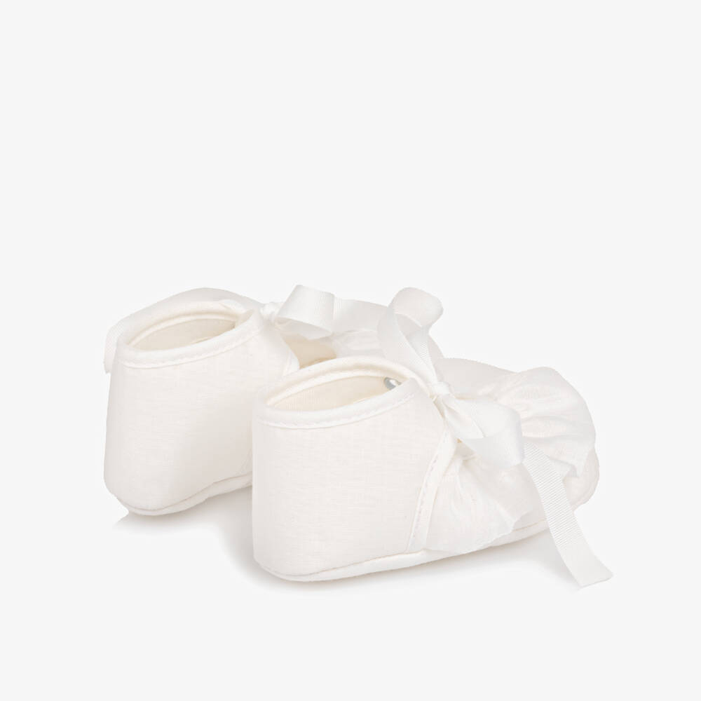 PAZ Rodríguez-Пинетки кремовые с рюшами и завязками | Childrensalon