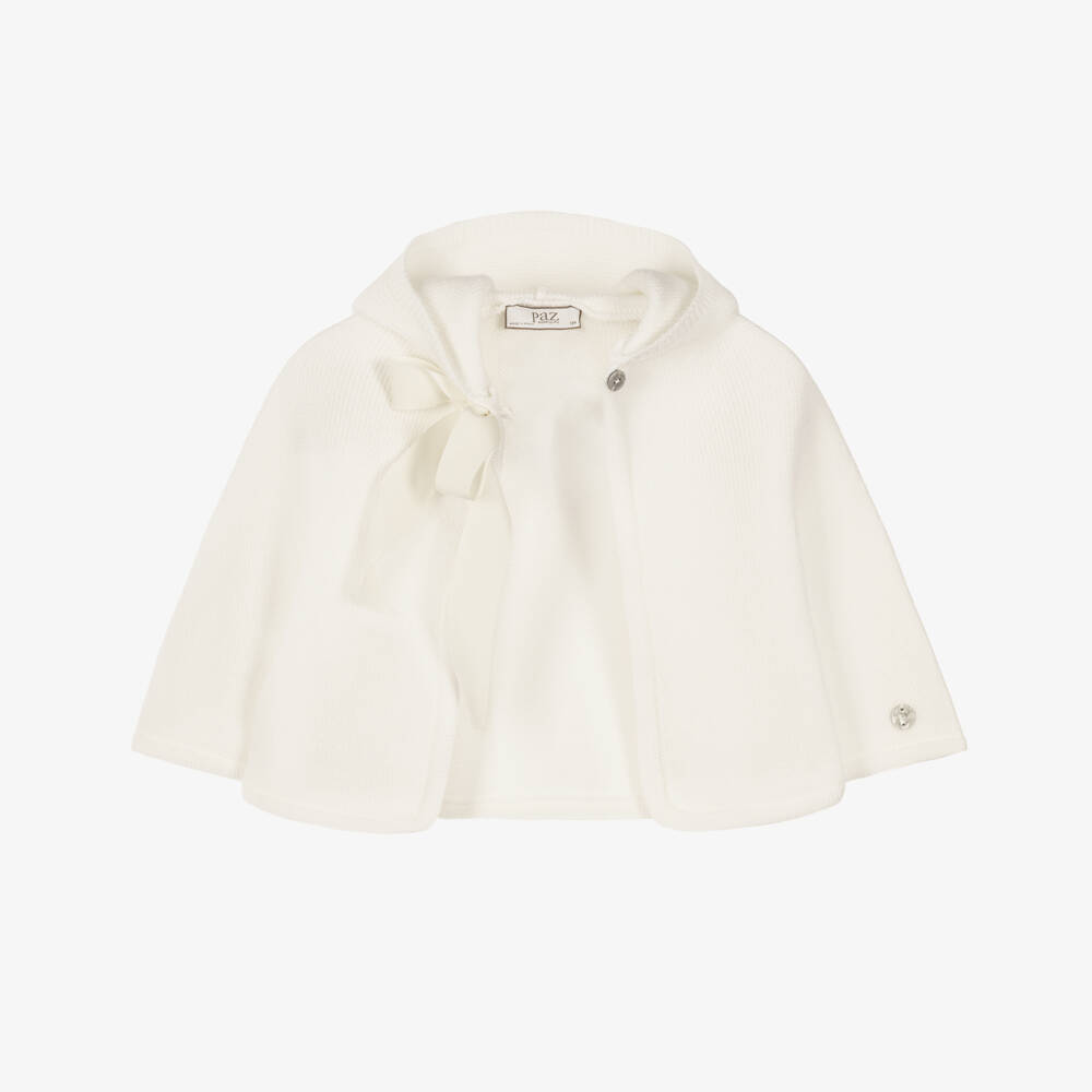 PAZ Rodríguez-Ivory Wool Knit Baby Cape with Hood | Childrensalon