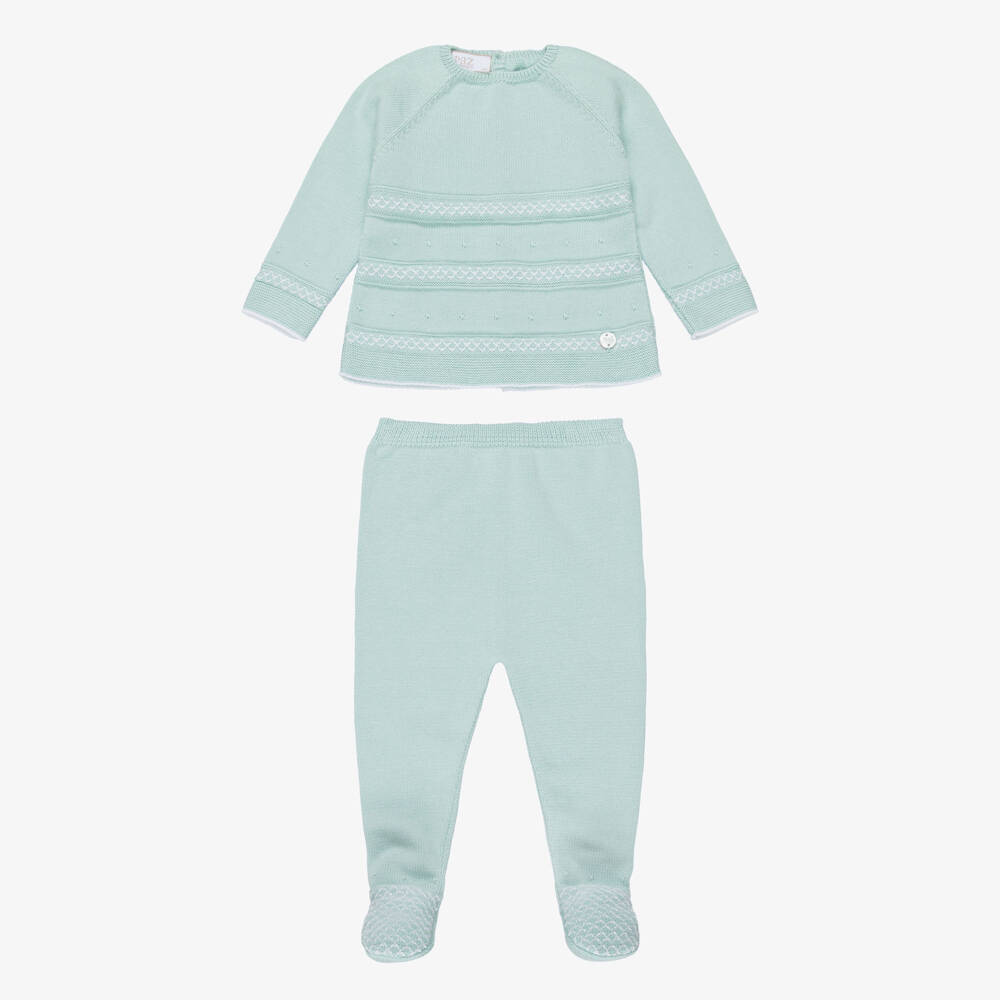 PAZ Rodríguez-Mint Green Cotton Knit 2 Piece Babygrow | Childrensalon