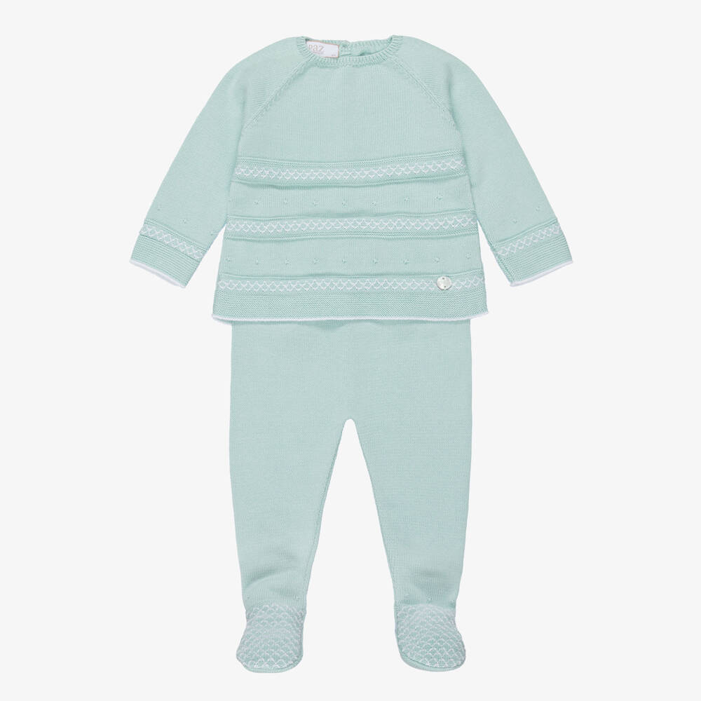 PAZ Rodríguez-Mint Green Cotton Knit 2 Piece Babygrow | Childrensalon
