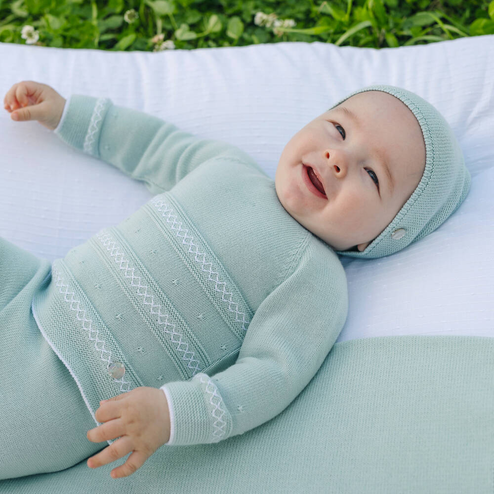 PAZ Rodríguez-Mint Green Cotton Knit 2 Piece Babygrow | Childrensalon