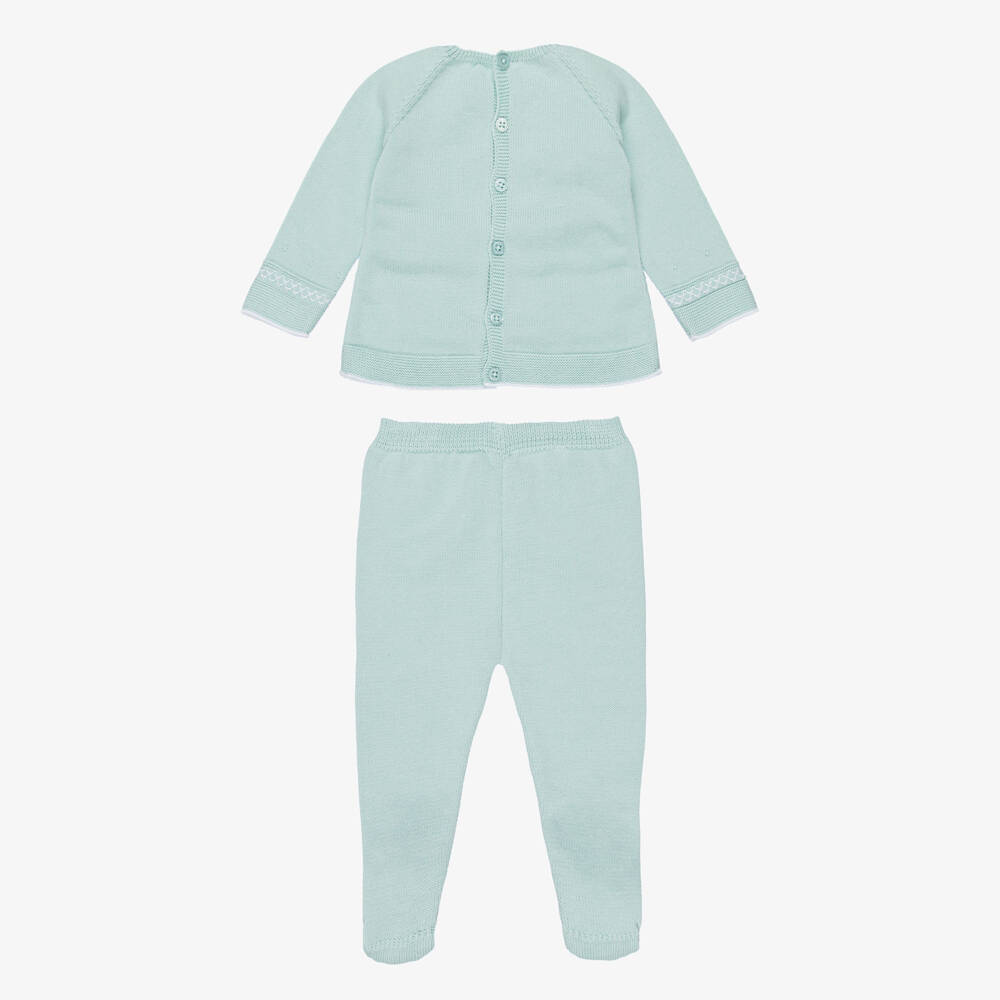 PAZ Rodríguez-Mint Green Cotton Knit 2 Piece Babygrow | Childrensalon