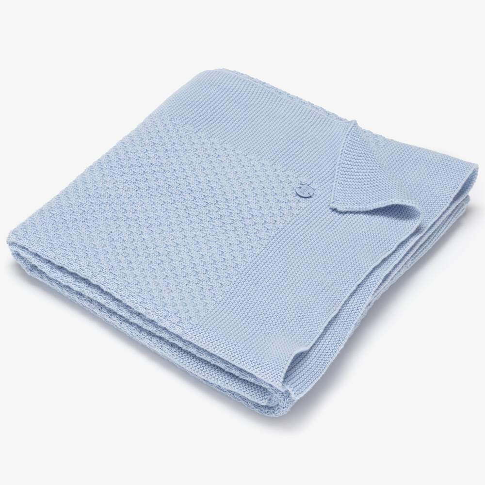 PAZ Rodríguez-Pale Blue Cotton Knit Baby Blanket (100cm) | Childrensalon