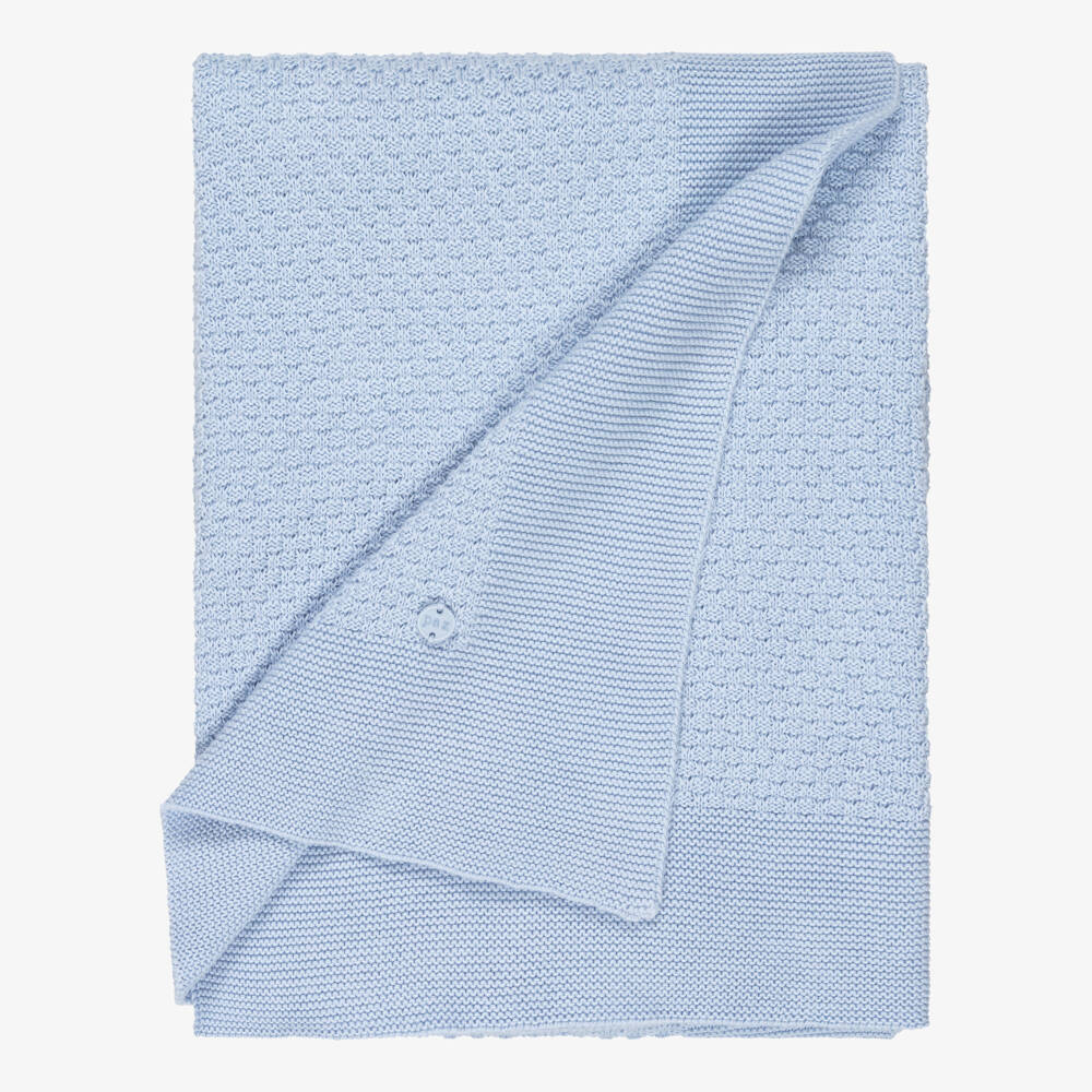 PAZ Rodríguez-Pale Blue Cotton Knit Baby Blanket (98cm) | Childrensalon