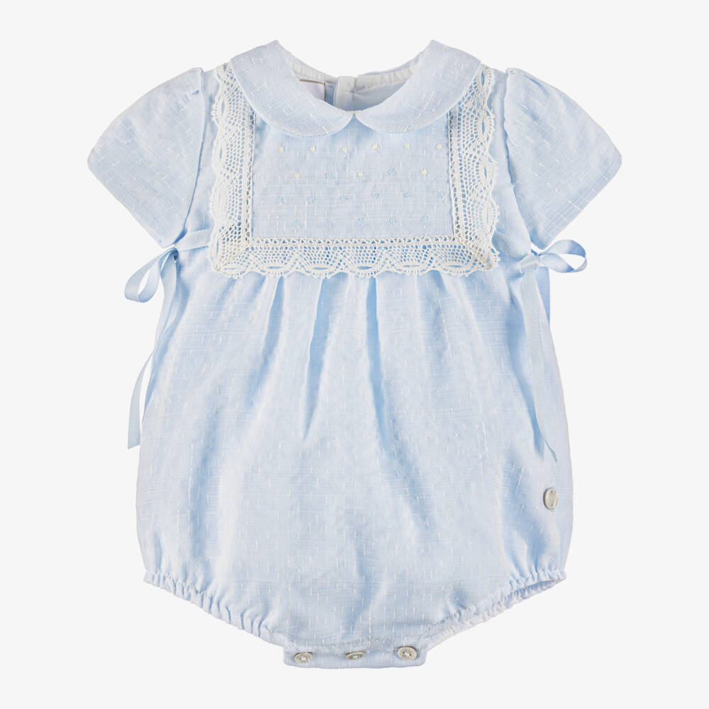 PAZ Rodríguez-Pale Blue Lace Trimmed Shortie with Ribbon Ties | Childrensalon