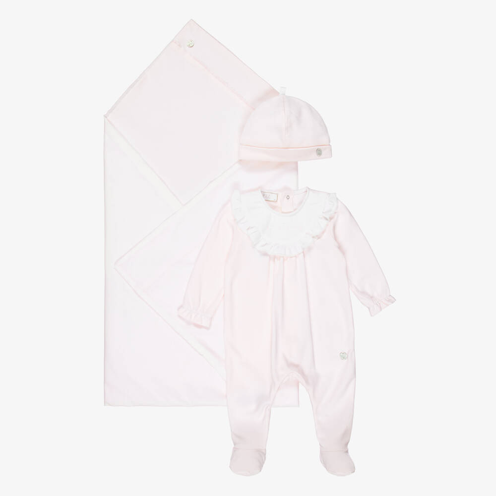 PAZ Rodríguez-Pale Pink Cotton Jersey Babygrow & Hat Set with Blanket  | Childrensalon