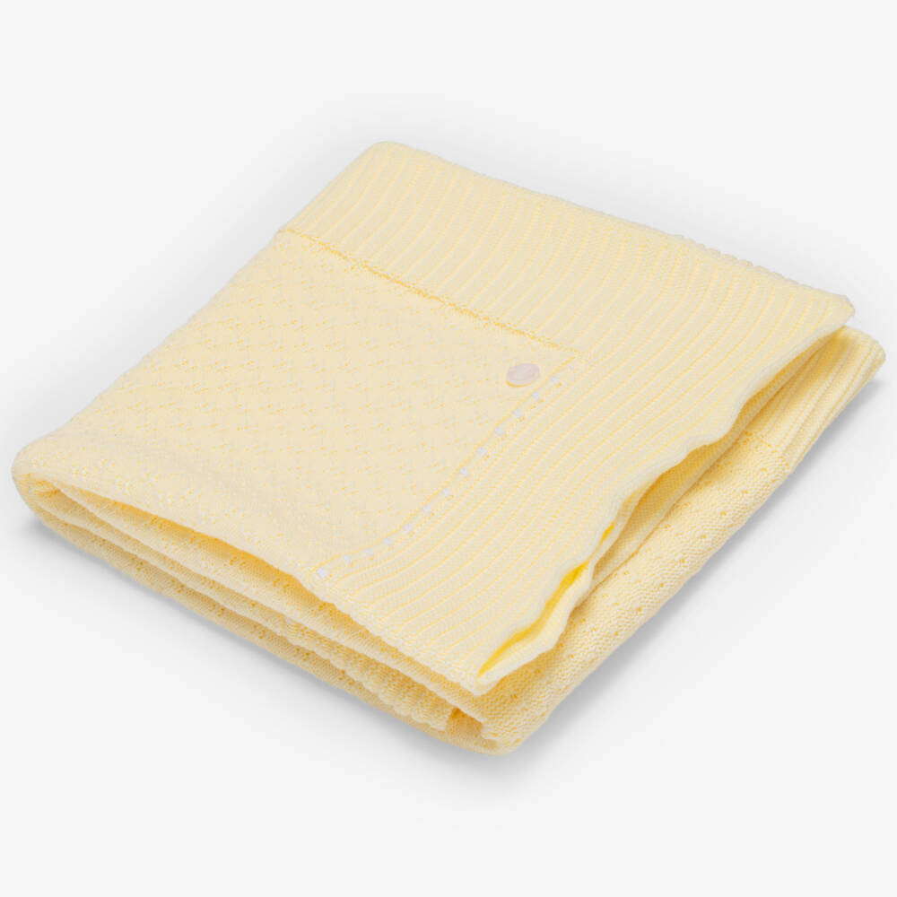 PAZ Rodríguez-Pale Yellow Cotton Knit Baby Blanket (98cm) | Childrensalon