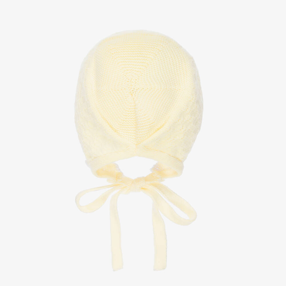 PAZ Rodríguez-Pale Yellow Patterned Knit Baby Bonnet | Childrensalon