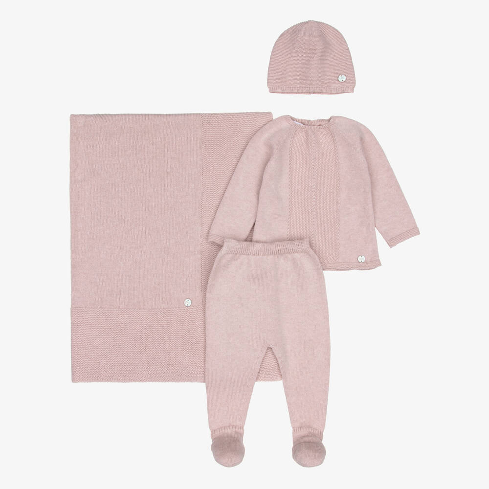 PAZ Rodríguez-Pink Cotton Knit Babysuit Gift Set with Blanket | Childrensalon