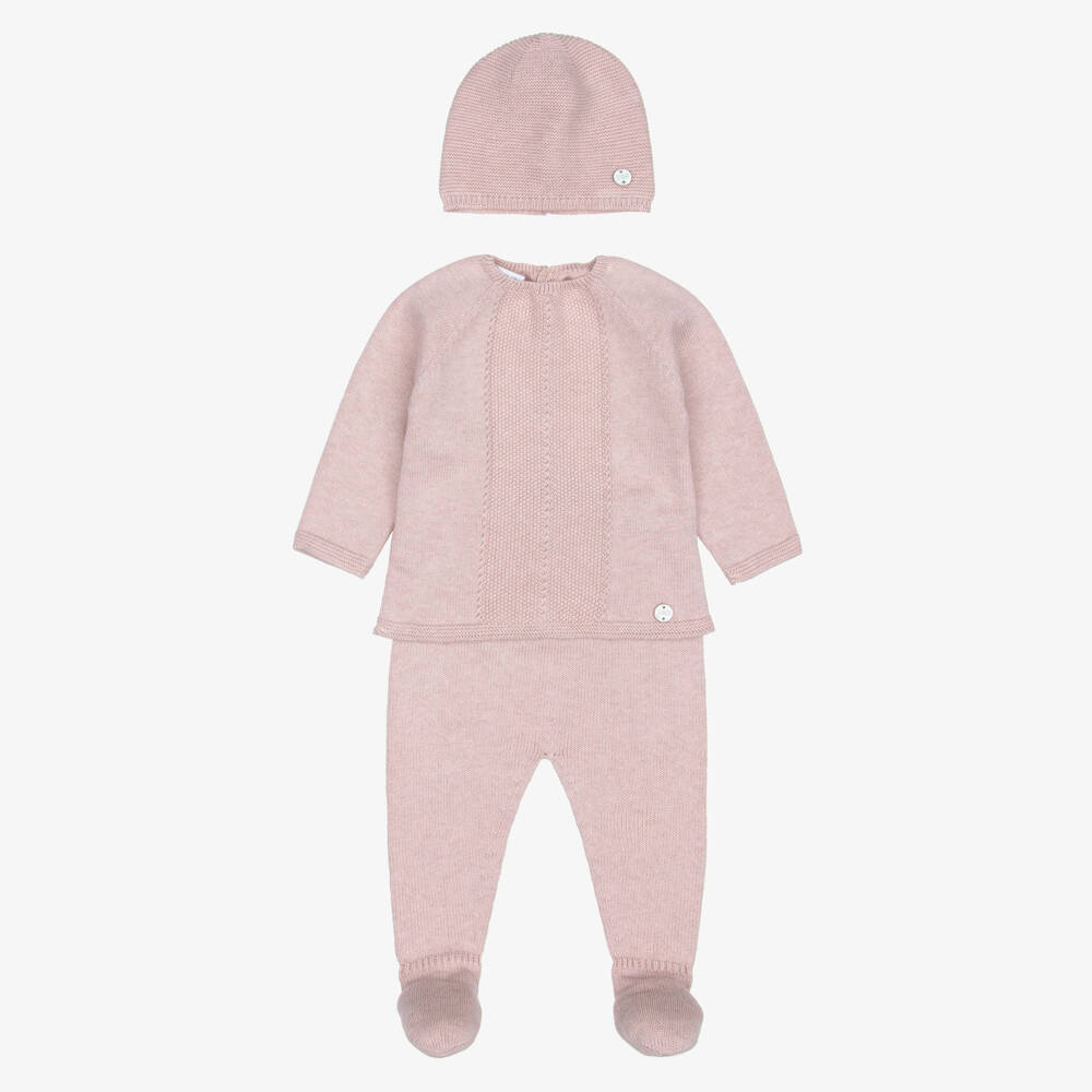 PAZ Rodríguez-Pink Cotton Knit Babysuit Gift Set with Blanket | Childrensalon