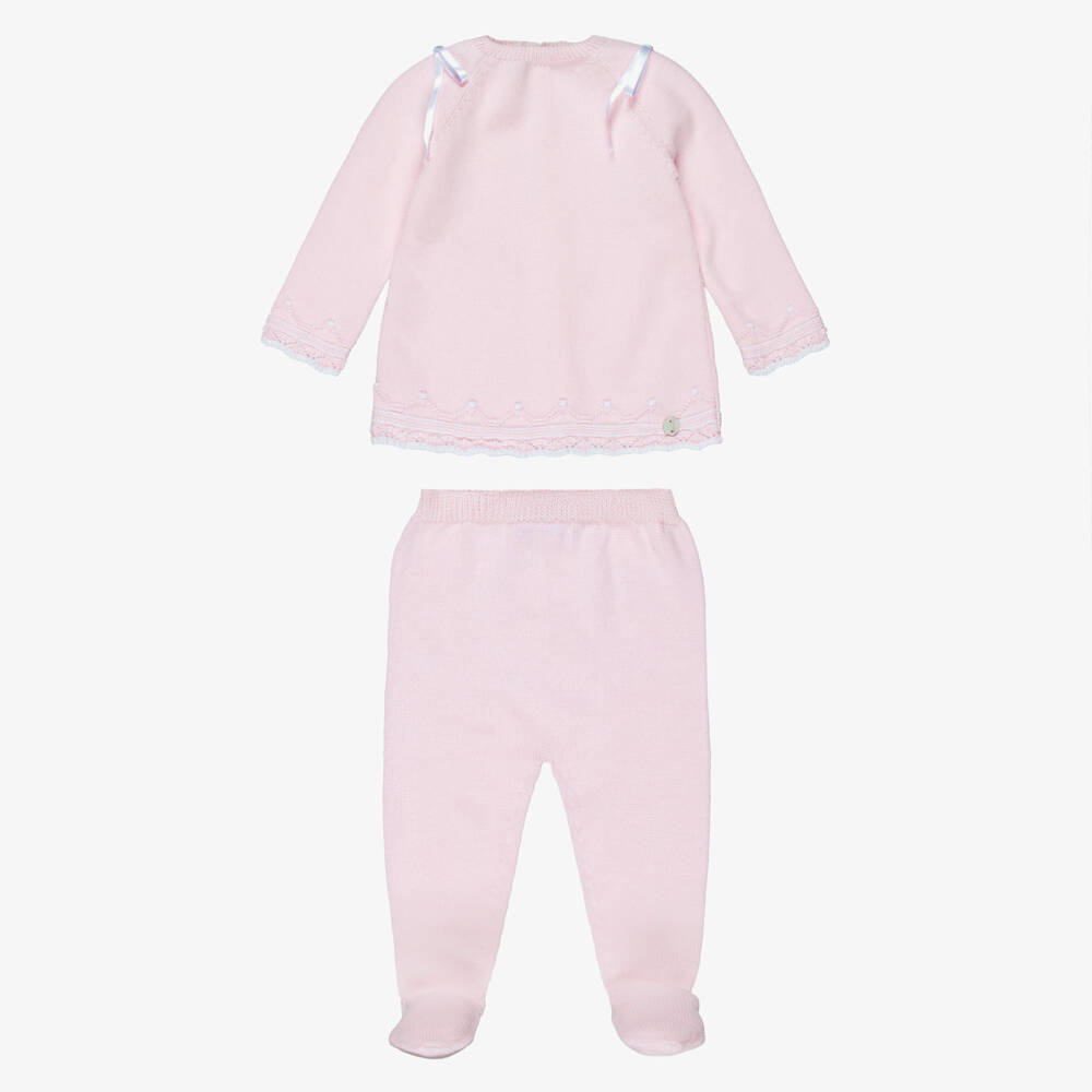 PAZ Rodríguez-Pink Knitted Cotton Babysuit & Bonnet Set | Childrensalon