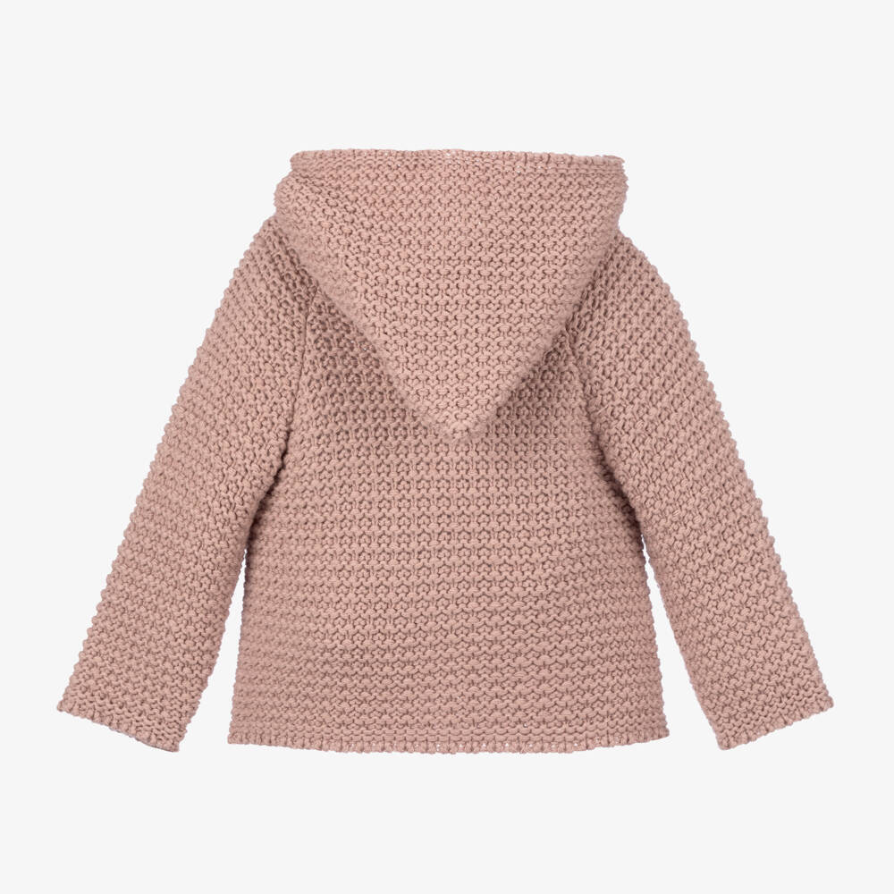 PAZ Rodríguez-Pink Knitted Jacket with Faux Fur Collar | Childrensalon