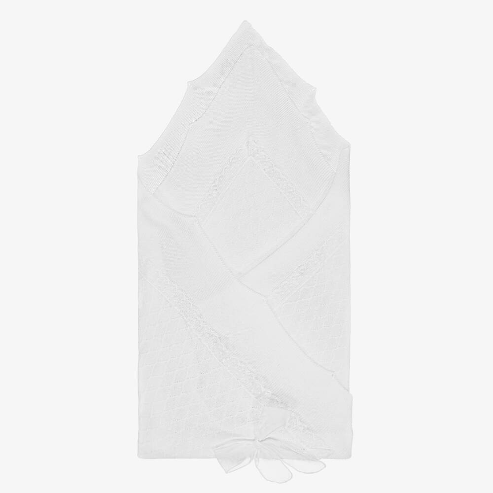 PAZ Rodríguez-White Cotton Knit Baby Shawl (106cm) | Childrensalon