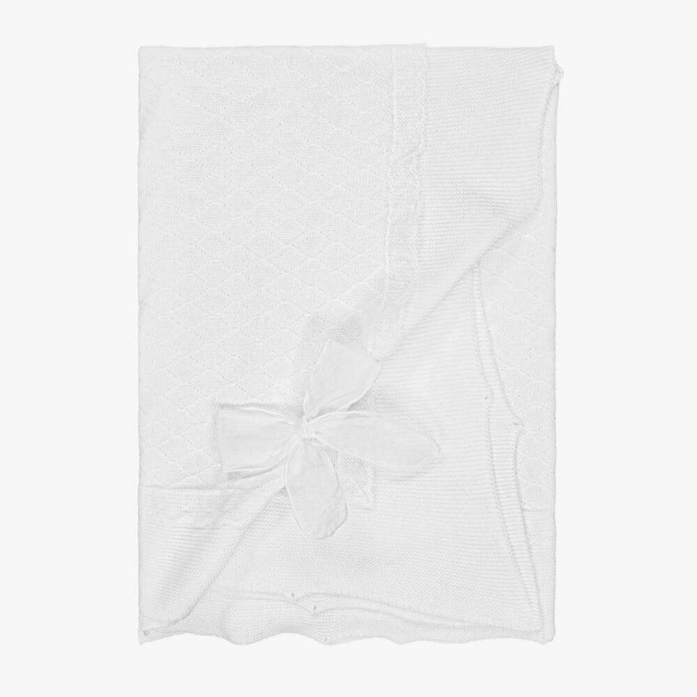 PAZ Rodríguez-White Cotton Knit Baby Shawl (106cm) | Childrensalon