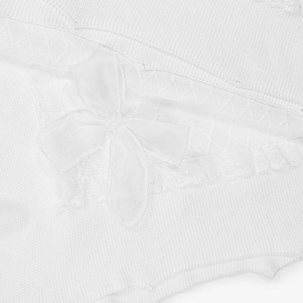 PAZ Rodríguez-White Cotton Knit Baby Shawl (106cm) | Childrensalon