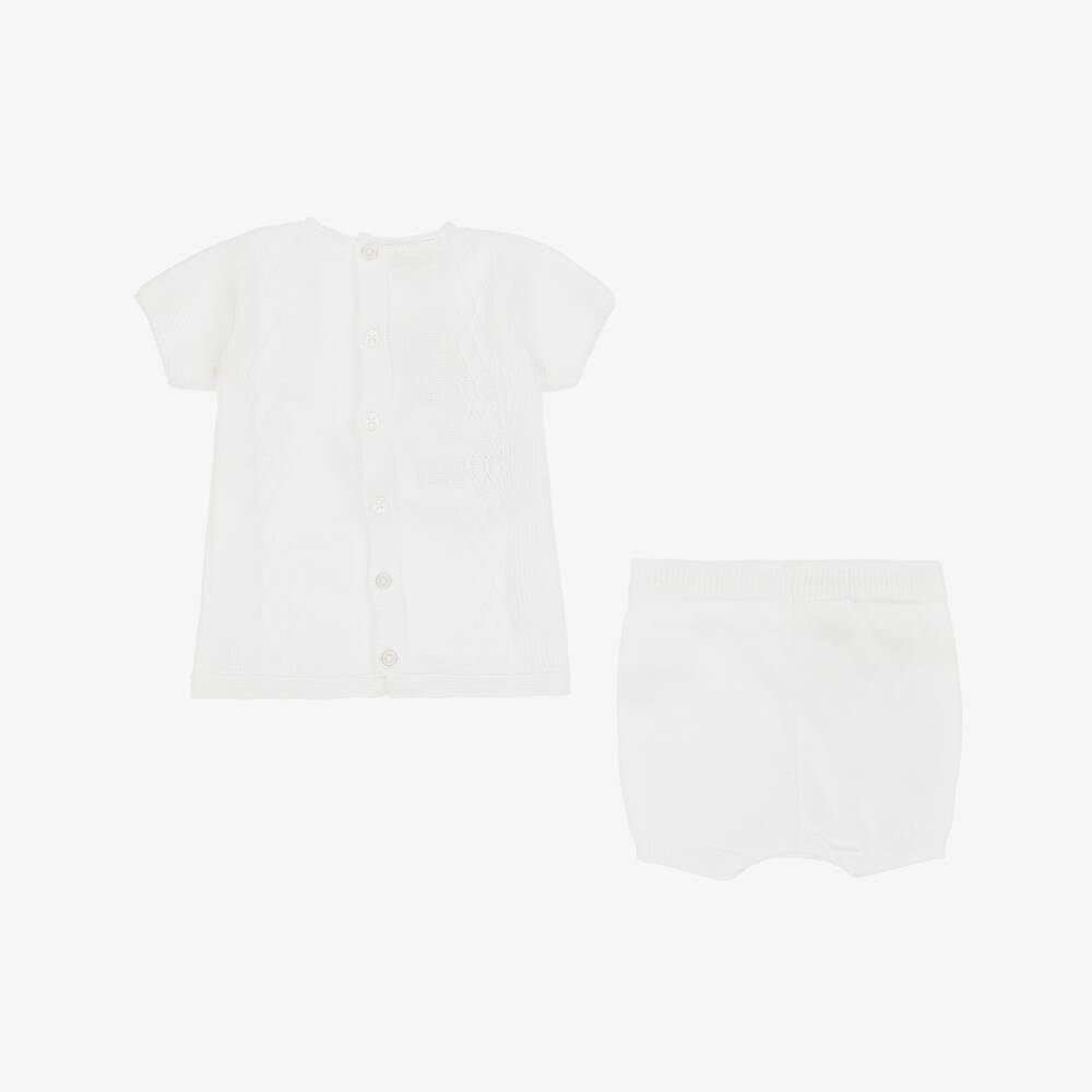 PAZ Rodríguez-White Cotton Knit Baby Shorts Set | Childrensalon