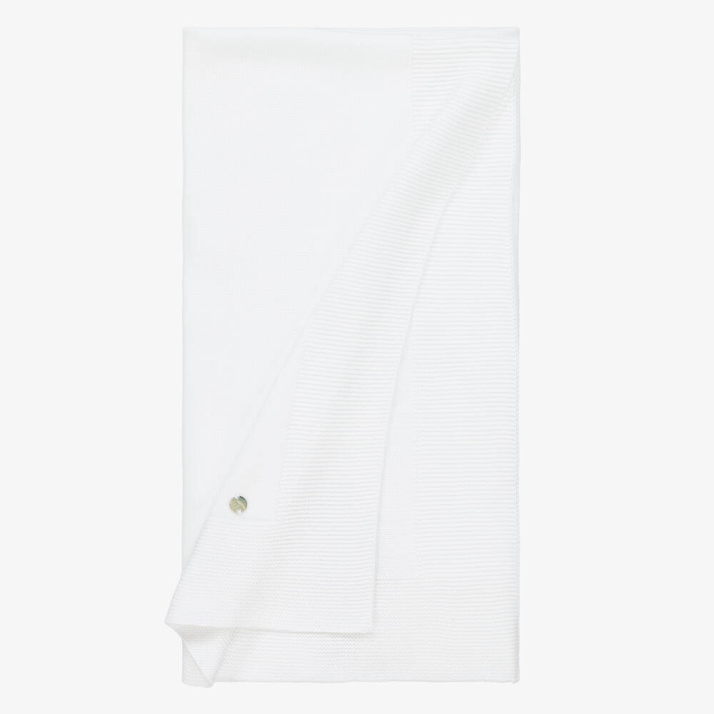 PAZ Rodríguez-بطانية قطن عضوي محبوك لون أبيض للأطفال (98 سم) | Childrensalon