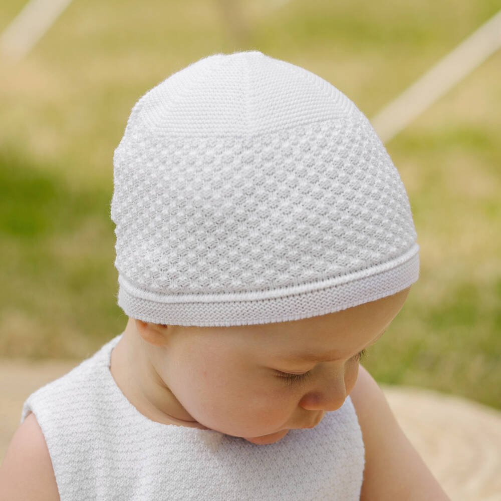 PAZ Rodríguez-White Patterned Knit Baby Hat | Childrensalon