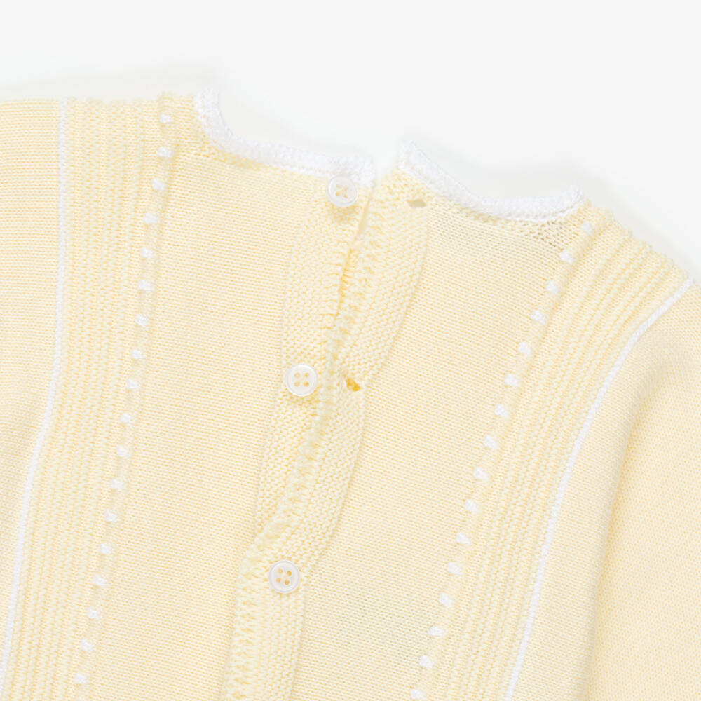 PAZ Rodríguez-Yellow Cotton Knit 2 Piece Babygrow with White Trim | Childrensalon