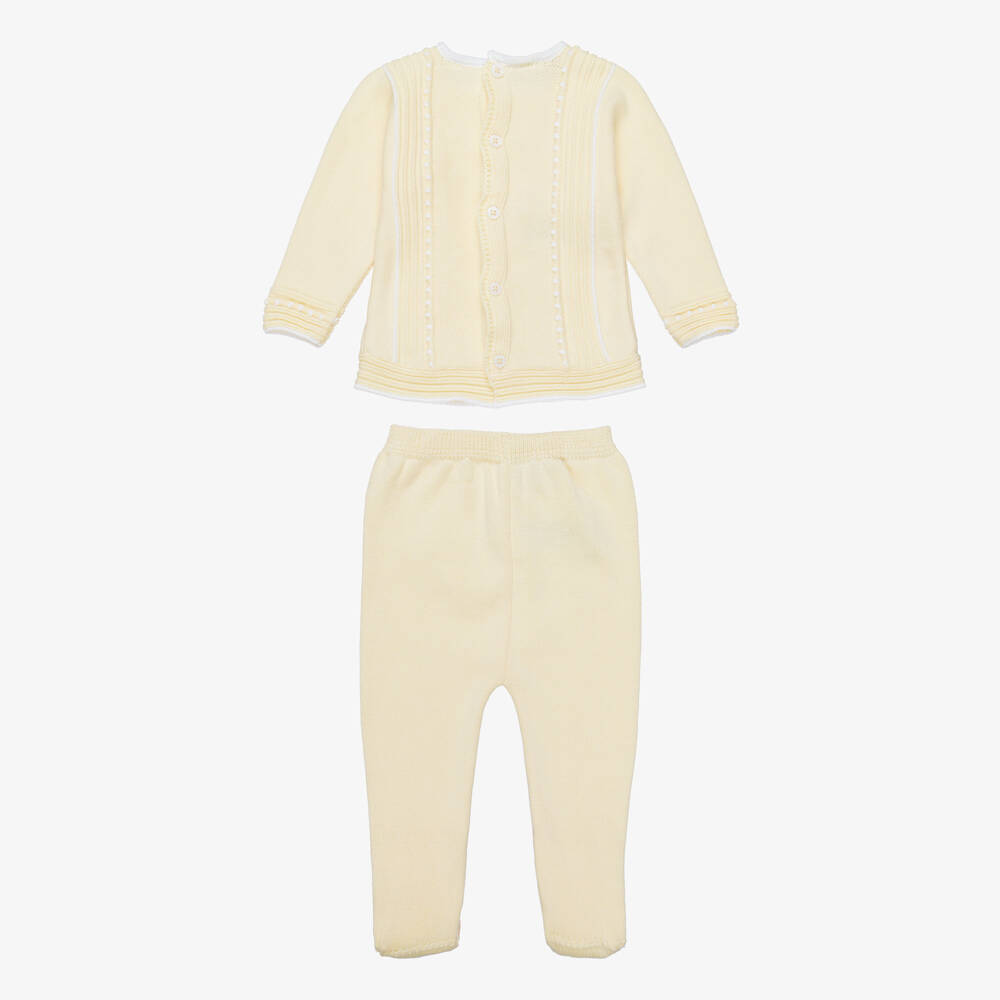 PAZ Rodríguez-Yellow Cotton Knit 2 Piece Babygrow with White Trim | Childrensalon