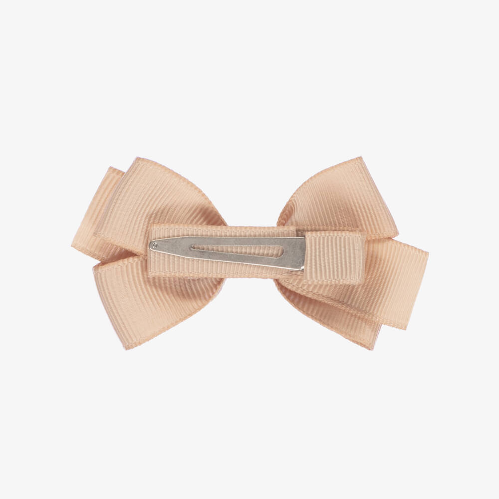 Peach Ribbons-Бежевая заколка-бантик (7 см) | Childrensalon
