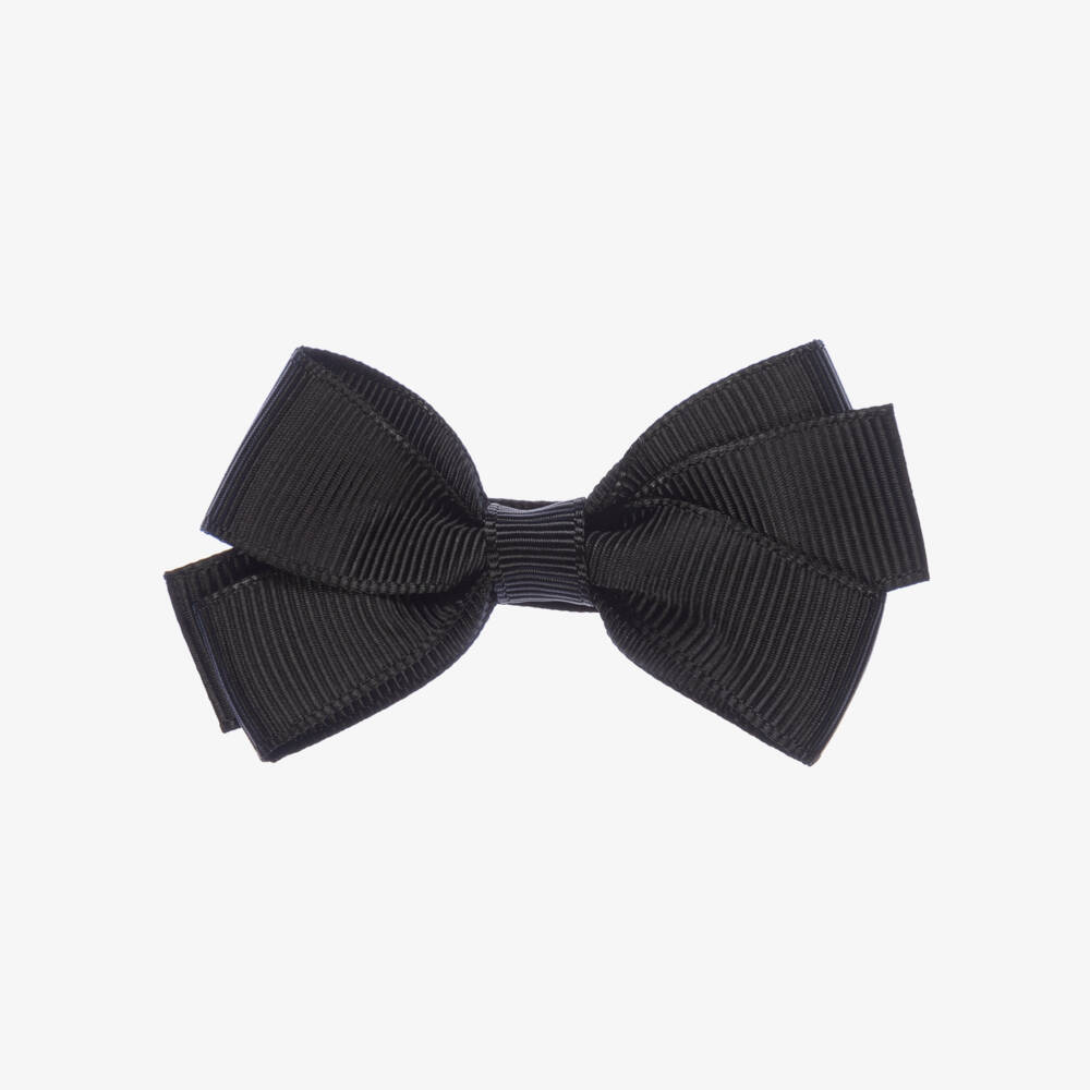 Peach Ribbons-Black Bow Hair Clip (7cm) | Childrensalon
