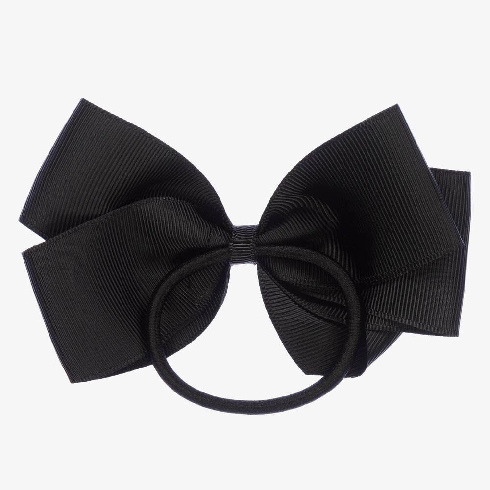 Peach Ribbons-Black Bow Hair Elastic (12cm) | Childrensalon