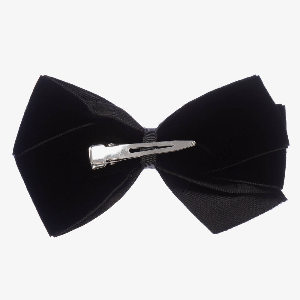 Peach Ribbons-Black Velvet Bow Clip (12cm) | Childrensalon