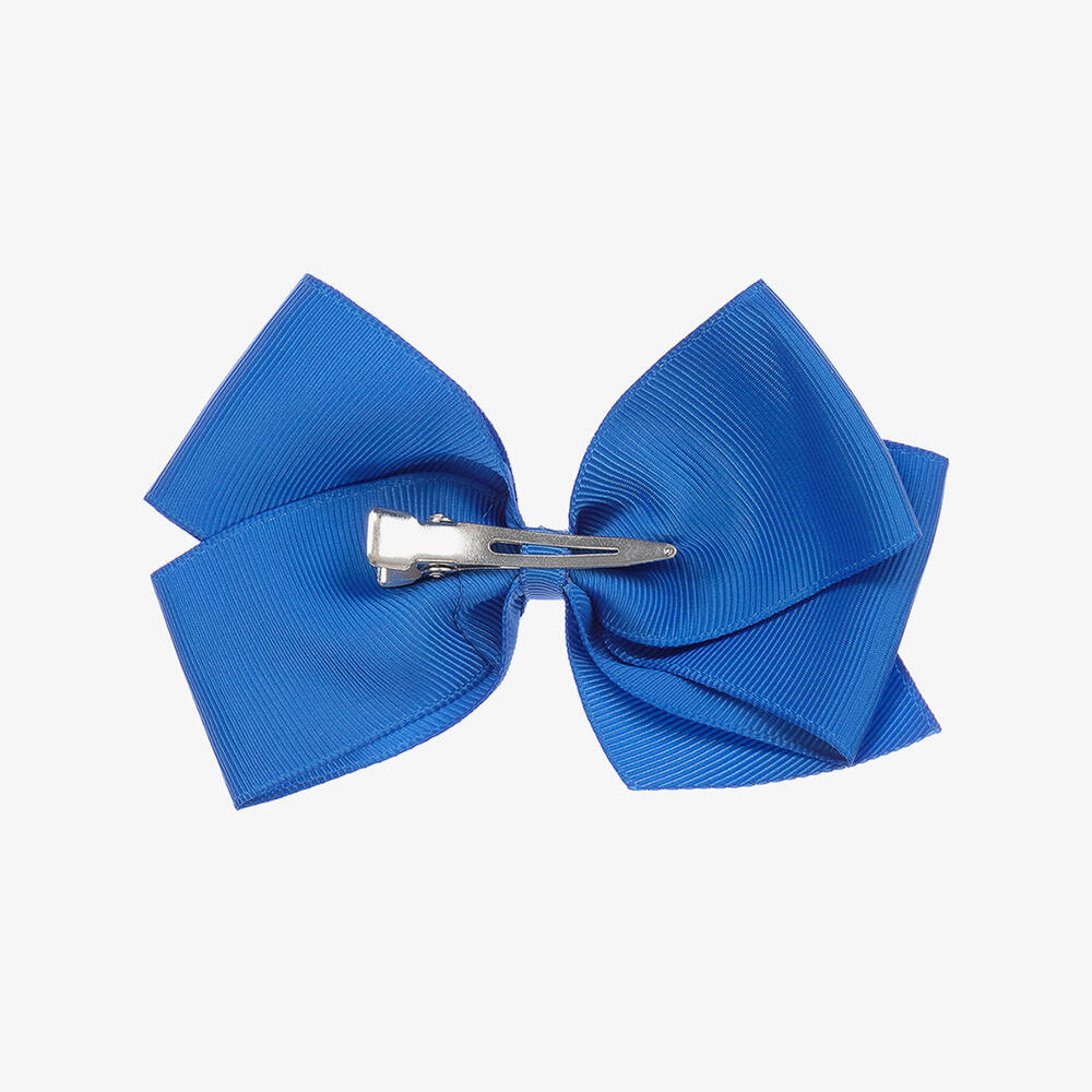 Peach Ribbons-Blue Bow Hair Clip (12cm) | Childrensalon