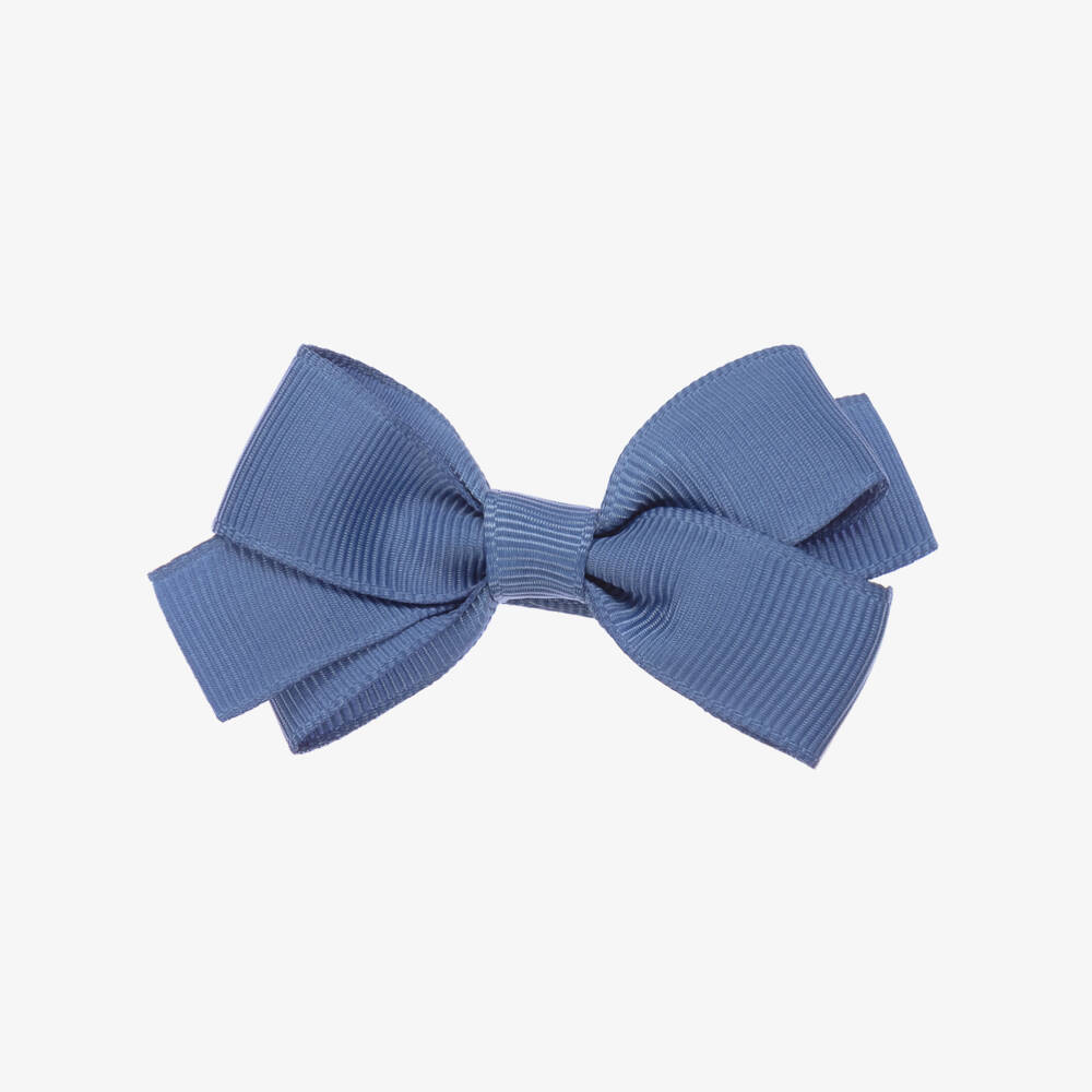 Peach Ribbons-Blue Bow Hair Clip (7cm) | Childrensalon