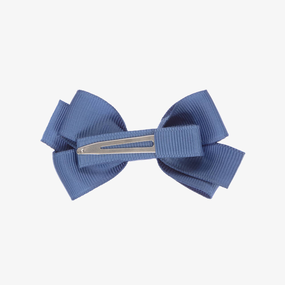 Peach Ribbons-Blue Bow Hair Clip (7cm) | Childrensalon