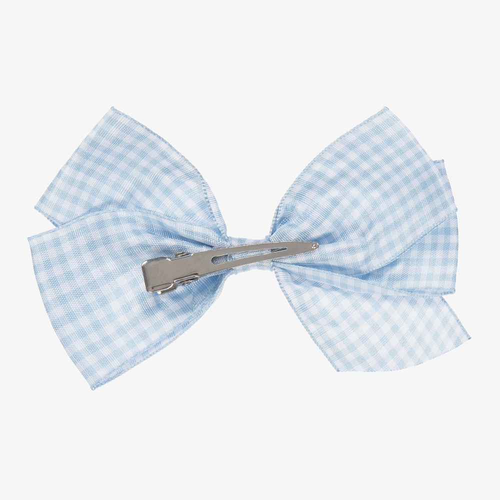 Peach Ribbons-Blue Gingham Bow Clip (12cm) | Childrensalon