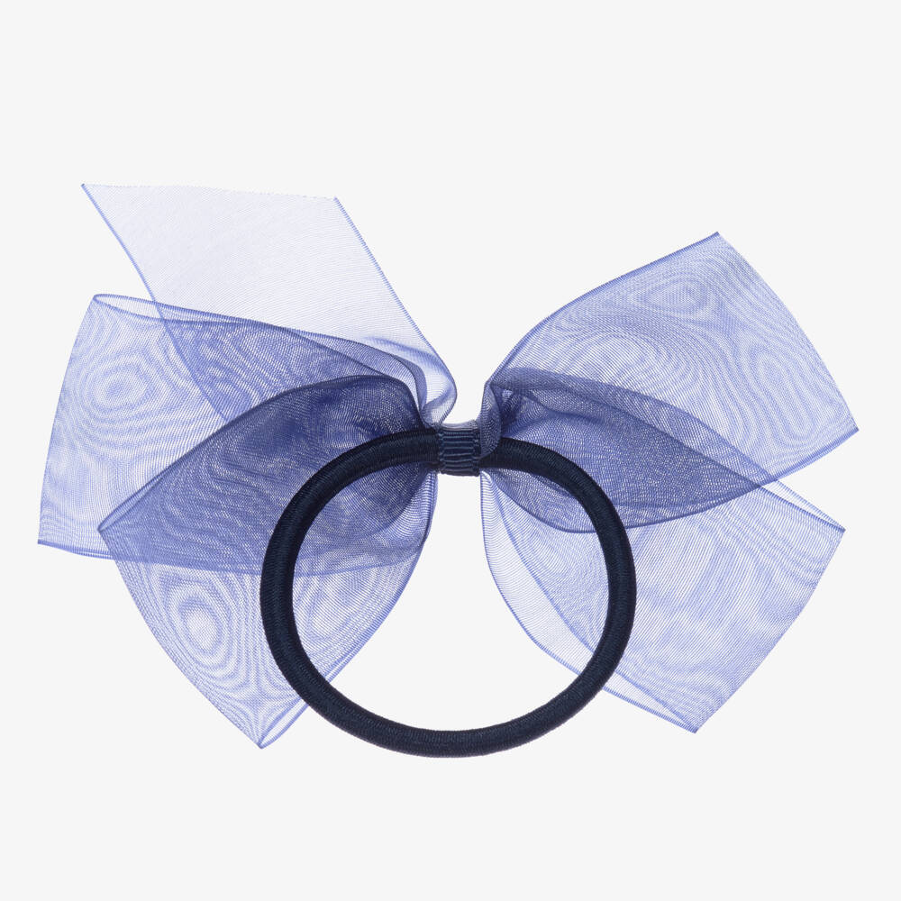 Peach Ribbons-Blue Organza Bow Hair Elastic (12cm) | Childrensalon