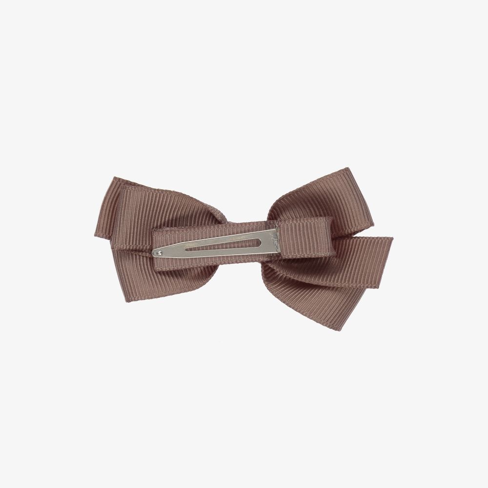 Peach Ribbons-Brown Bow Hair Clip (7cm) | Childrensalon
