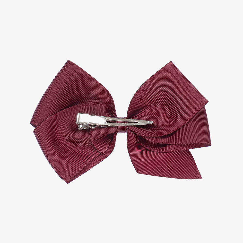 Peach Ribbons-مشبك شعر بفيونكة لون أحمر برغندي (12 سم) | Childrensalon