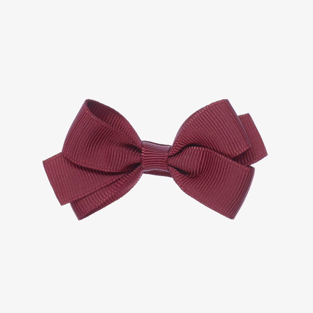 Peach Ribbons-Burgundy Red Bow Hair Clip (7cm) | Childrensalon