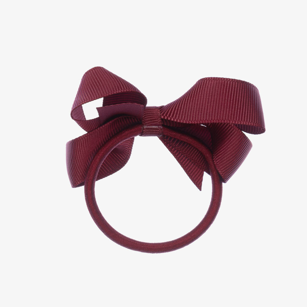 Peach Ribbons-Burgundy Red Bow Hair Elastic (7cm) | Childrensalon