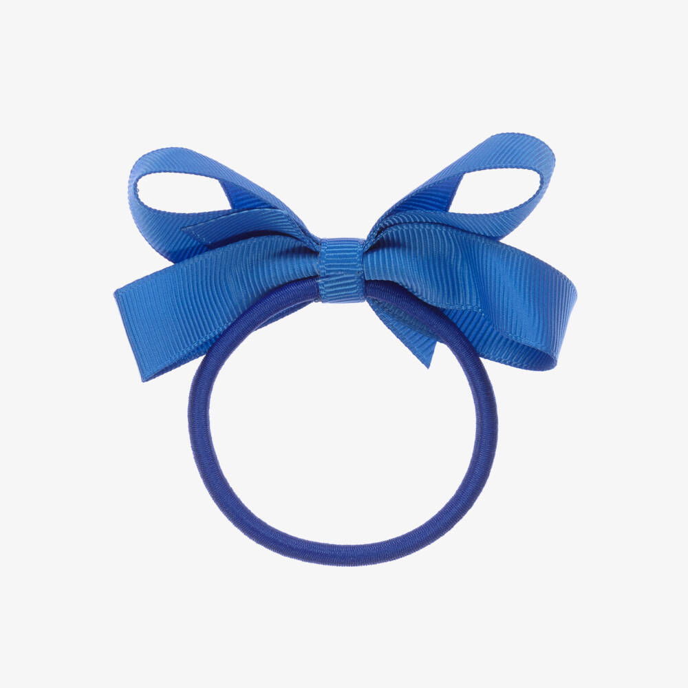 Peach Ribbons-Cobalt Blue Bow Hair Elastic (7cm) | Childrensalon