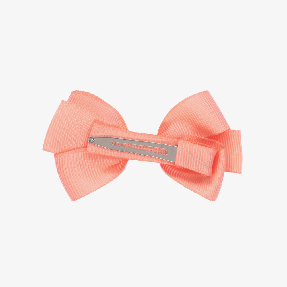 Peach Ribbons-Coral Pink Bow Hair Clip (7cm) | Childrensalon