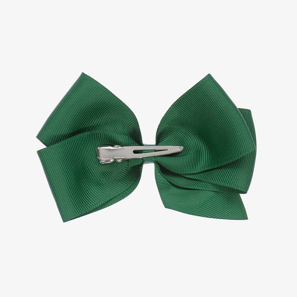 Peach Ribbons-Dark Green Bow Hair Clip (12cm) | Childrensalon