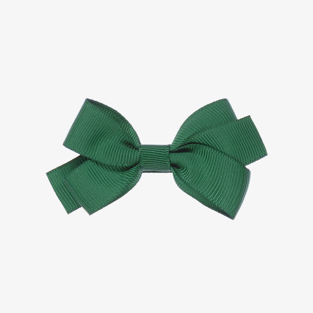 Peach Ribbons-Dark Green Bow Hair Clip (7cm) | Childrensalon