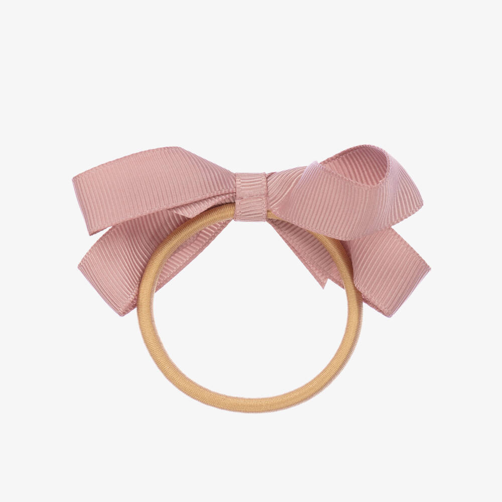 Peach Ribbons-Dusky Pink Bow Hair Elastic (7cm) | Childrensalon