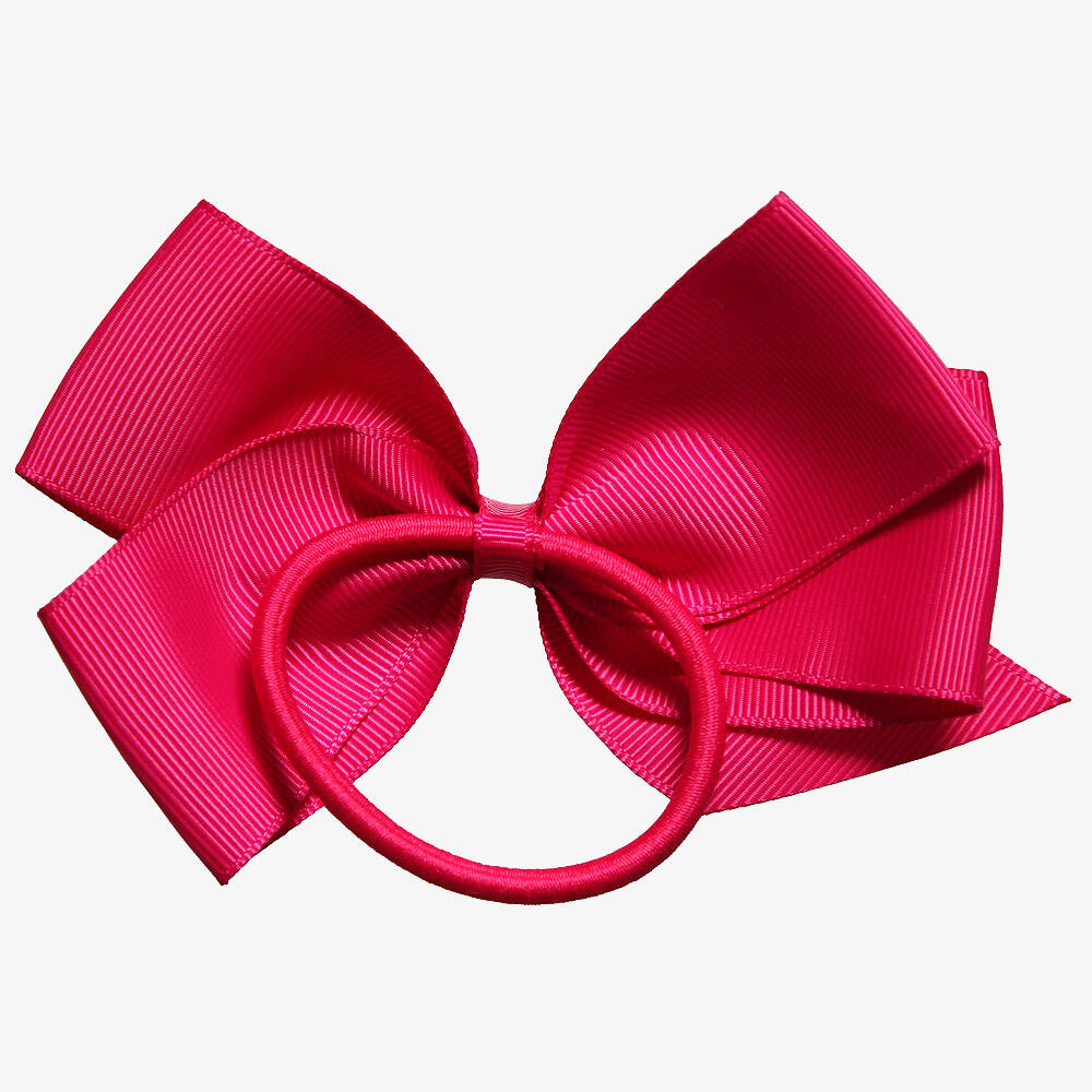Peach Ribbons-Fuchsia Pink Bow Hair Elastic (12cm) | Childrensalon