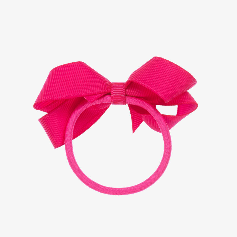 Peach Ribbons-Fuchsia Pink Bow Hair Elastic (7cm) | Childrensalon