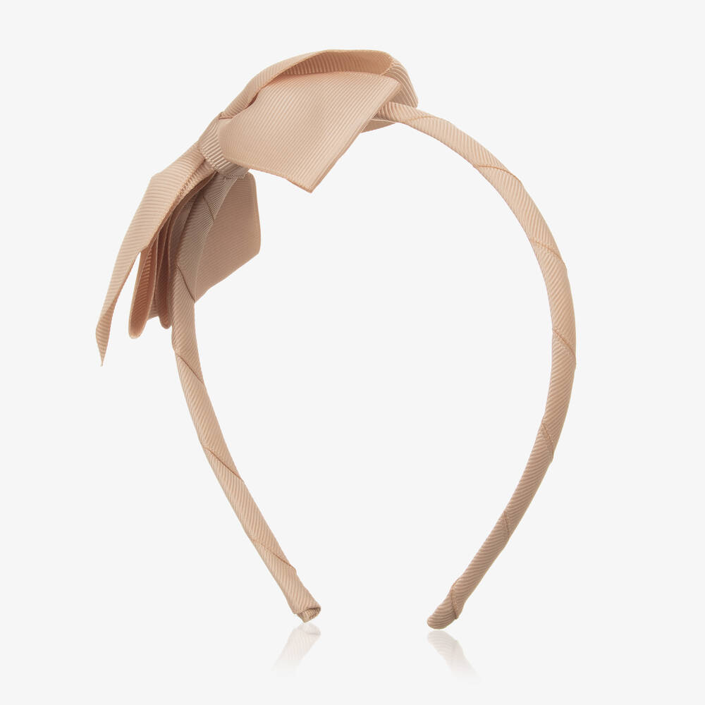 Peach Ribbons-Girls Beige Ribbon Hairband  | Childrensalon