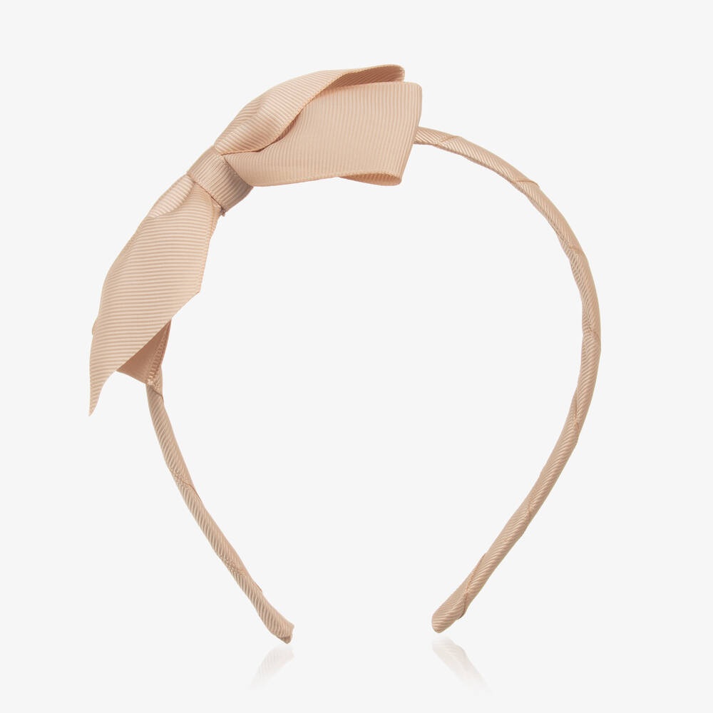 Peach Ribbons-Girls Beige Ribbon Hairband  | Childrensalon