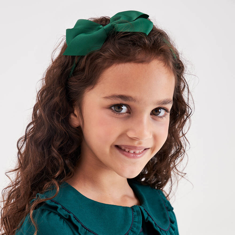 Peach Ribbons-Girls Green Bow Hairband | Childrensalon