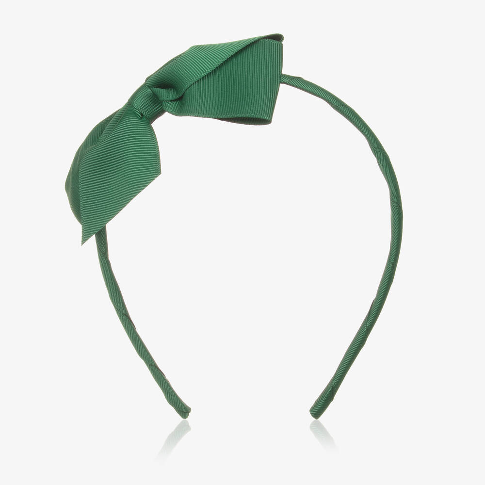 Peach Ribbons-Girls Green Bow Hairband | Childrensalon